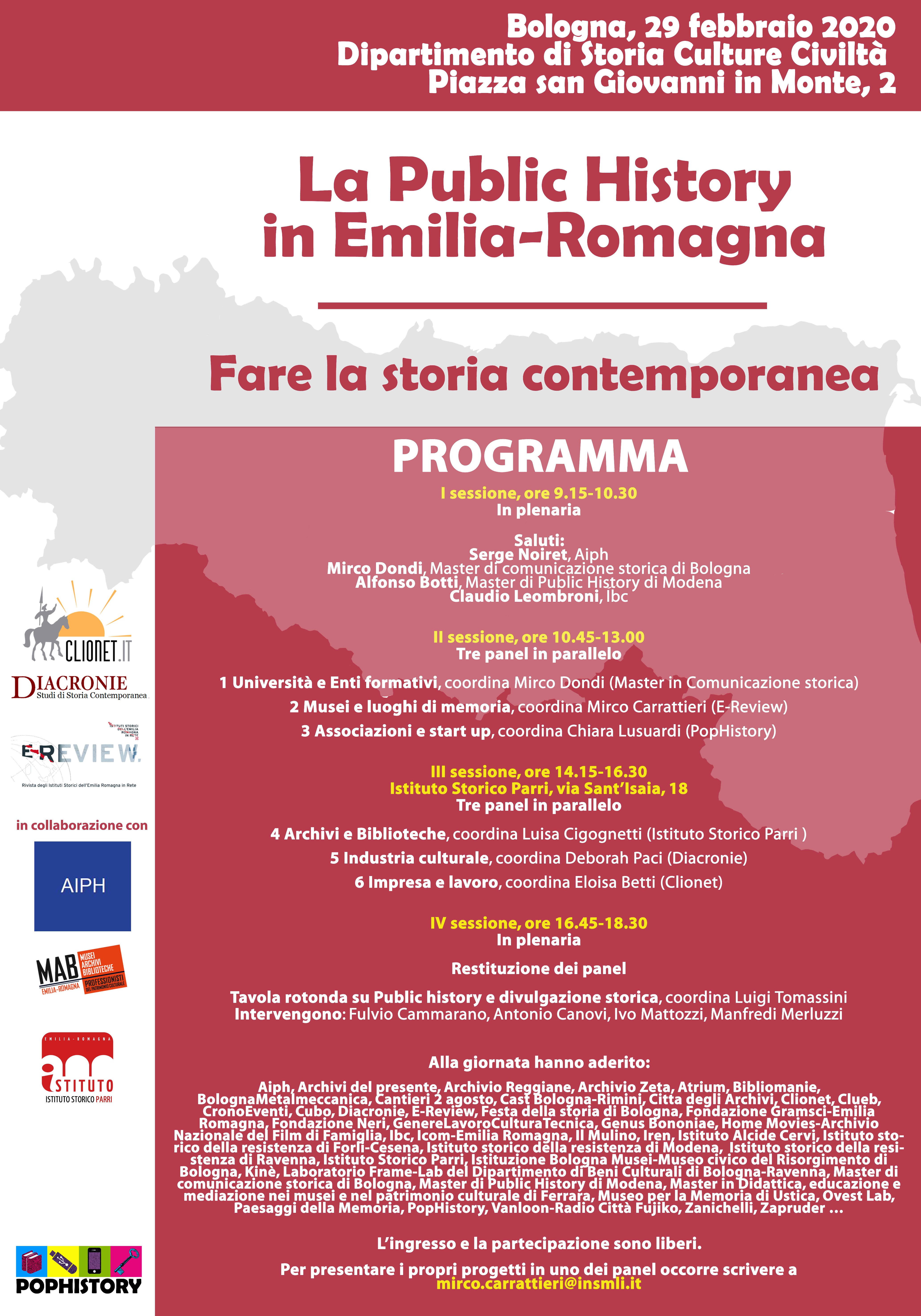 Fig. 1. Locandina de La Public History in Emilia-Romagna.